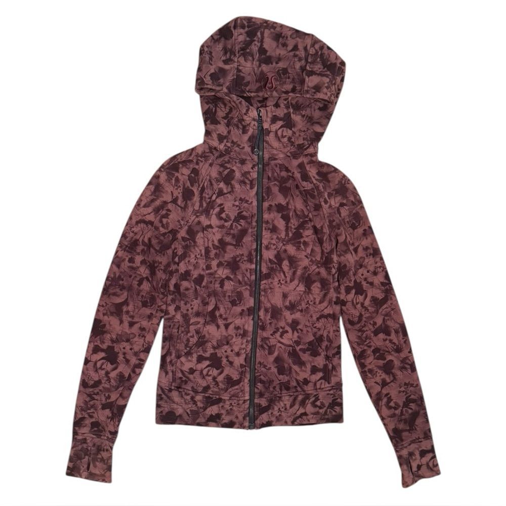Lululemon Scuba Hoodie Mini Dusk Floral Antique Bark Purple Black Sz 2 Jacket